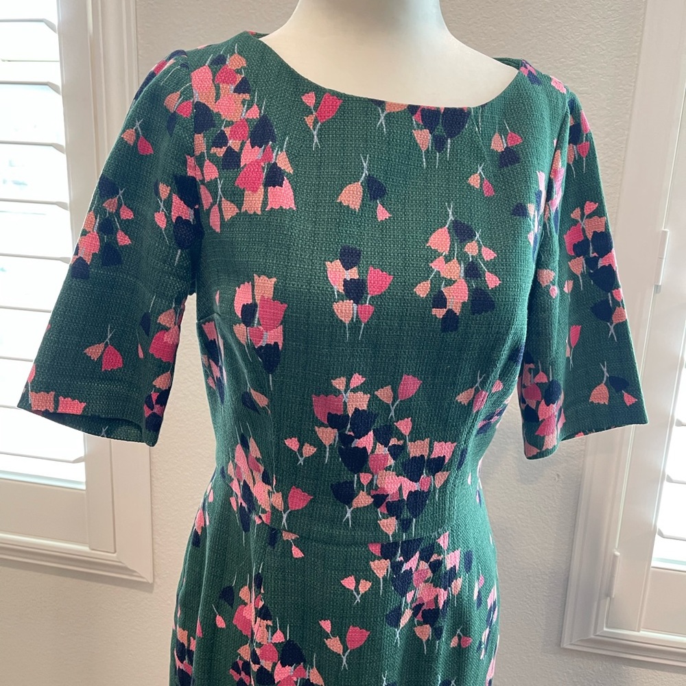 Boden Fleur Fitted Dress Hunter Green Tulip 6r - Picture 3 of 9